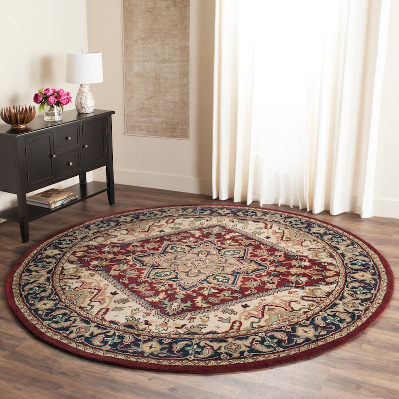 SAFAVIEH Handmade Heritage Asia Traditional Oriental Wool Rug - 8' Round - Red