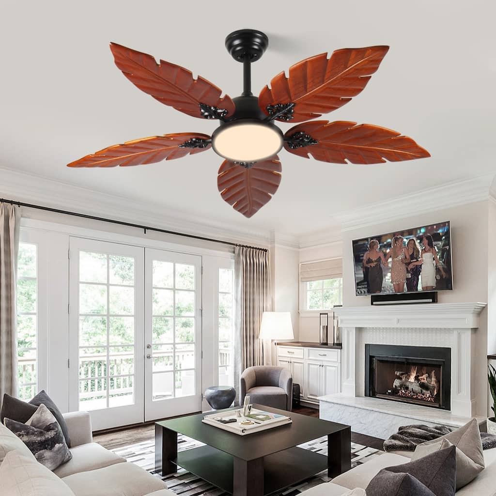 52 Inch Tropical Ceiling Fan with Light, Palm Leaf Indoor/Outdoor Ceiling Fan for Patio and Living Room, Reversible Fan