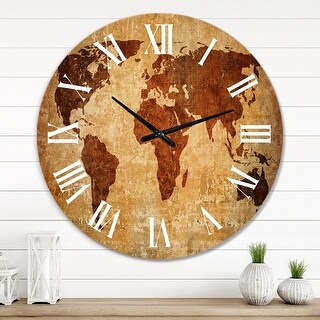 Designart 'Ancient Map of The World XI' Vintage wall clock - Bed Bath ...