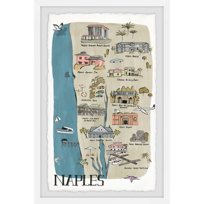 'Illustrated Map of Naples, Florida' Framed Painting Print