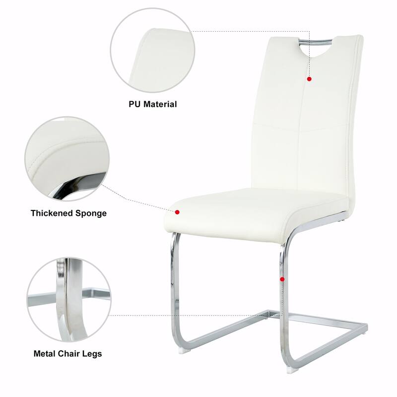 Modern Dining Chair Set - Faux Leather Padded Seats, Gold/Silver Metal Legs