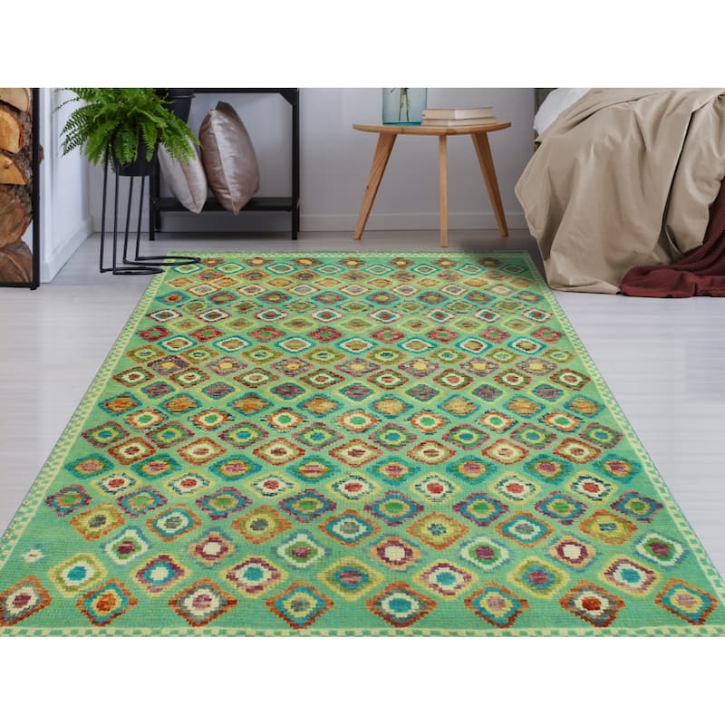 Balochi Areez Green/Ivory Rug - 3'4" x 4'9"