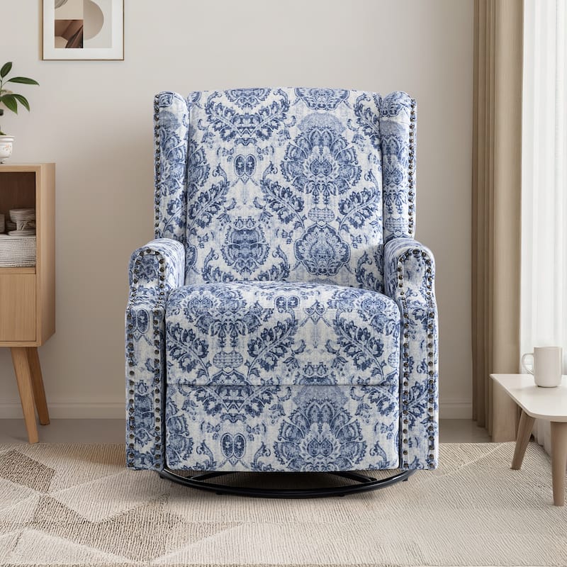 UIXE Roderich Farmhouse Floral Print Swivel Rocker Push Back Recliner