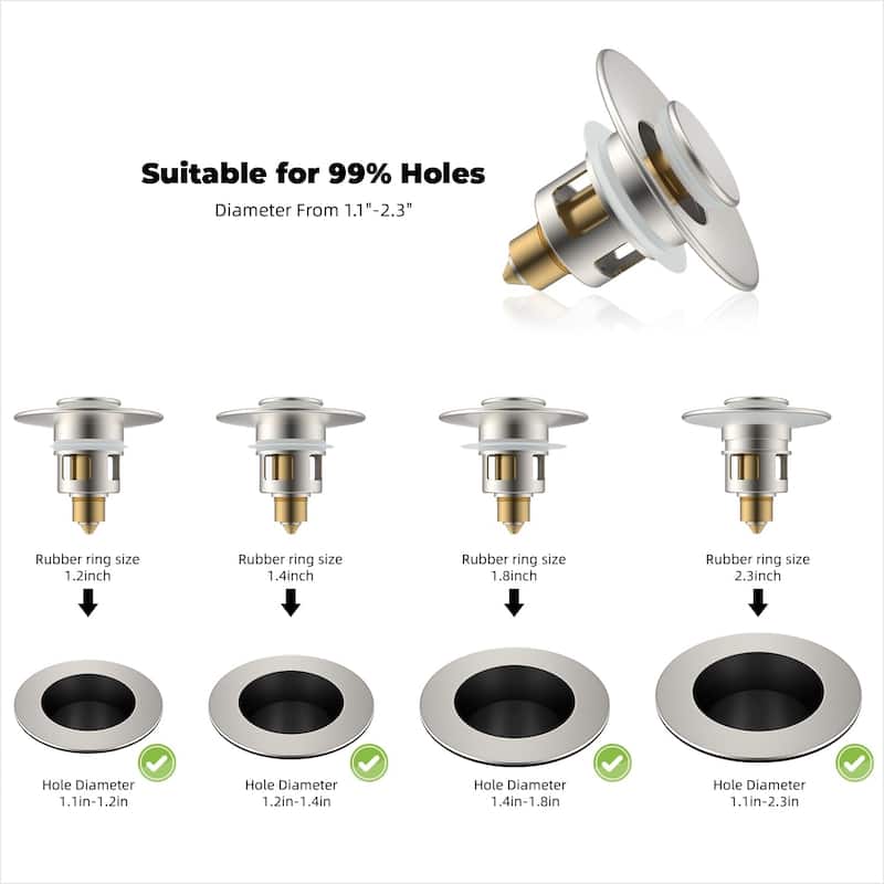 2pcs All Metal Universal Bathroom Sink Stopper for 1.0-1.8" Drain Hole