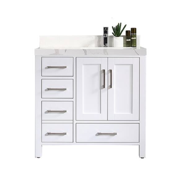 Willow Collections 36 X 22 Malibu Right Offset Sink Bathroom Vanity With 2 In Quartz Overstock 33394511