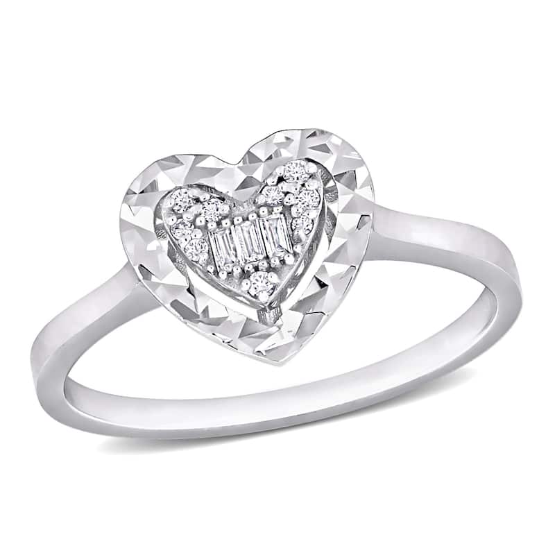 Miadora Parallel Baguette-Cut and Round-Cut Heart Shape Diamond Accent Ring in 14k White Gold