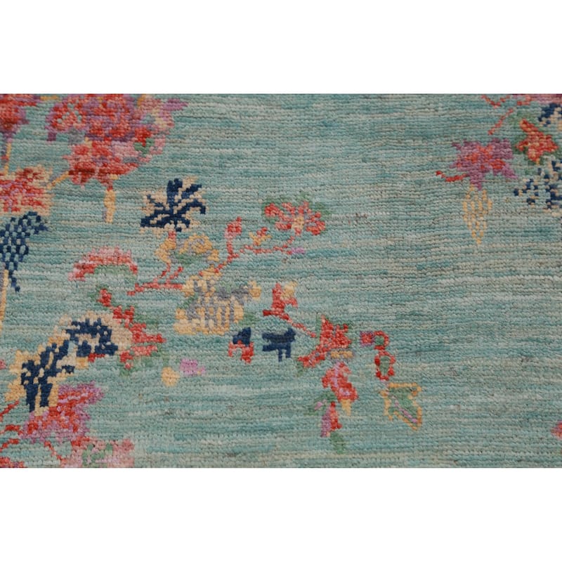 Art Deco Turkish Runner Rug Hand-Knotted Blue Wool Carpet - 2'8" x 8'1"