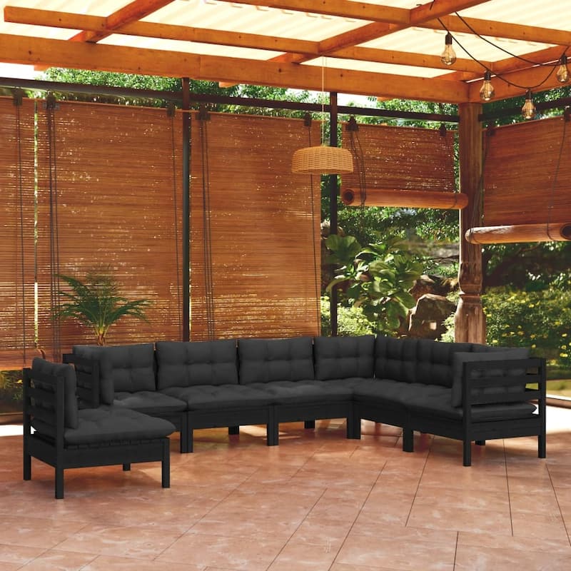 vidaXL Solid Pinewood Patio Lounge Set 8 Piece with Cushions Multi Colors - 25" x 25" x 24.6"