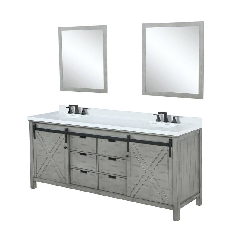 Marsyas 84 in W x 22 in D Dark Grey Double Bath Vanity, Carrara Marble Countertop, Faucet Set and 34 in Mirrors