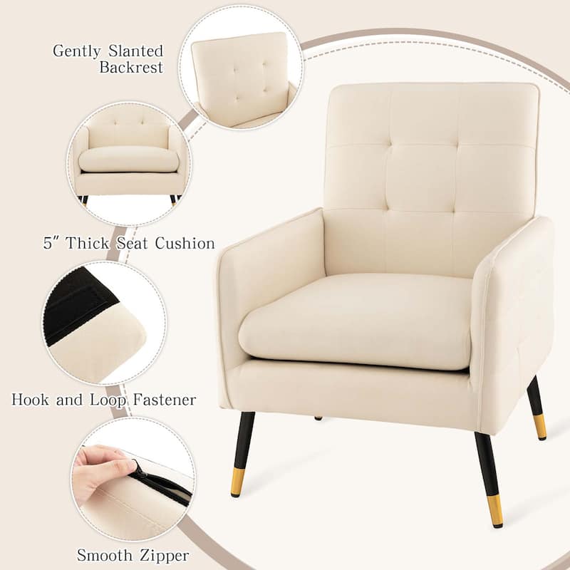 Costway Linen Fabric Accent Chair Modern Single Sofa Chair with Solid - See Details