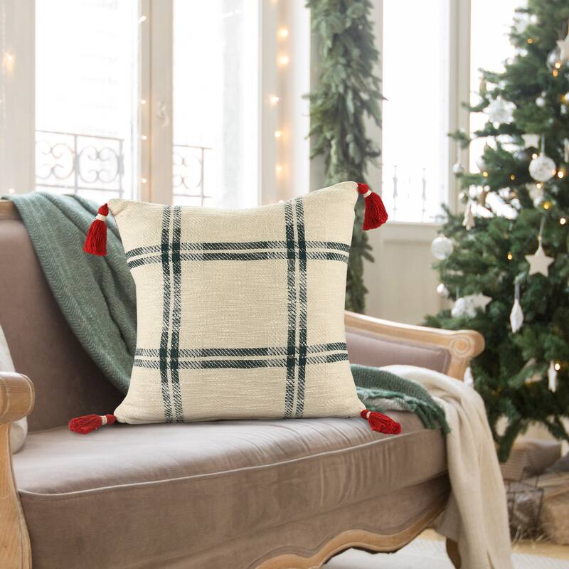 Sevita Woven Holiday Plaid Cotton Throw Pillow