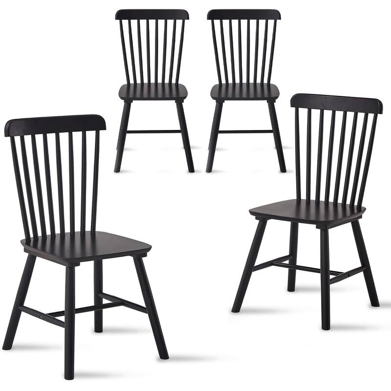 4 Pieces Of Dining Chair, Rubber Wood Material, Dining Chair, Solid Wood Chair, Solid Wood Dining Table Chair - Black