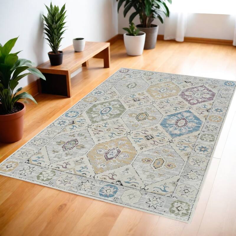 Bigi Distressed Abstract Stain Resistant Woven Durable Area Rug By HomeRoots - 4' X 6' - Cream/Onyx - Rectangle