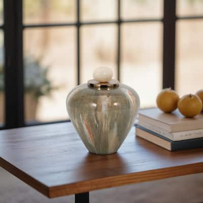 Sagebrook Home Glass Blush/Green Novelty Temple Vase With Resin Topper