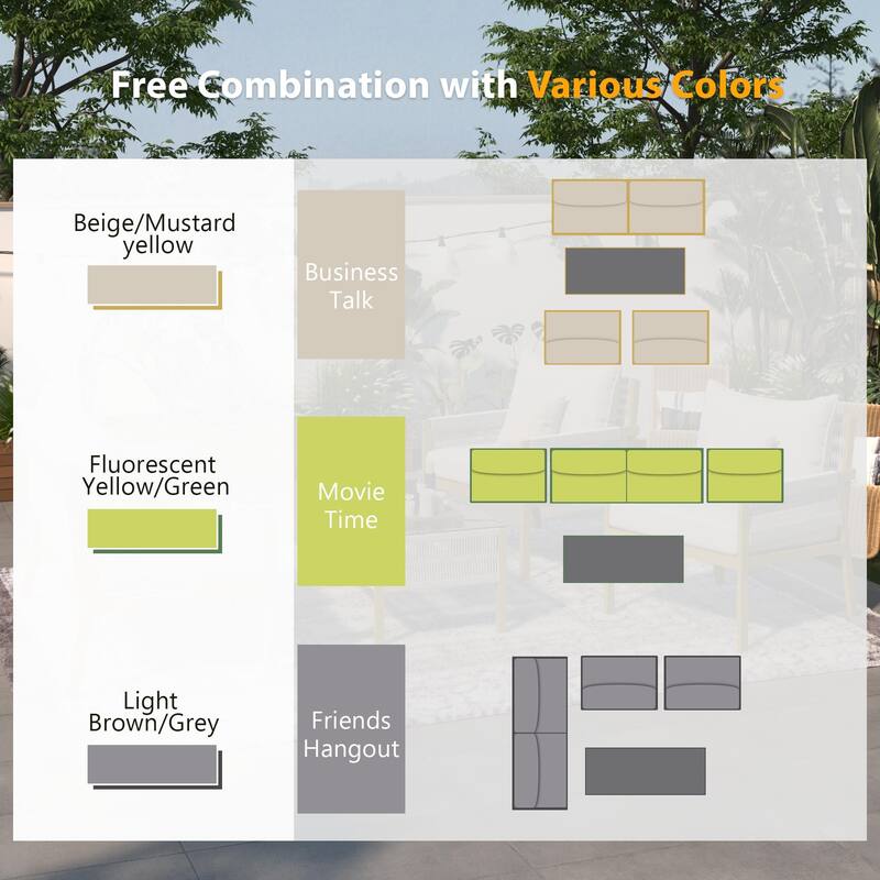 4-Piece Patio Furniture Set, Outdoor Garden Conversation Set with Tempered Glass Table, Deep Seating and Thick Cushion