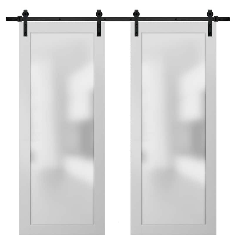 Sliding Lite Double Barn Frosted Glass Doors/ Planum 2102 White Silk