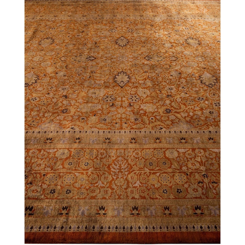 Overton Hand Knotted Wool Vintage Inspired Modern Contemporary Overdyed Brown Area Rug - 10' 1" x 13' 10"