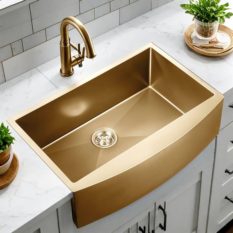 HIGOLD 33'' L Rectangle Single Bowl Stainless Steel Kitchen Sink - PVD Gold