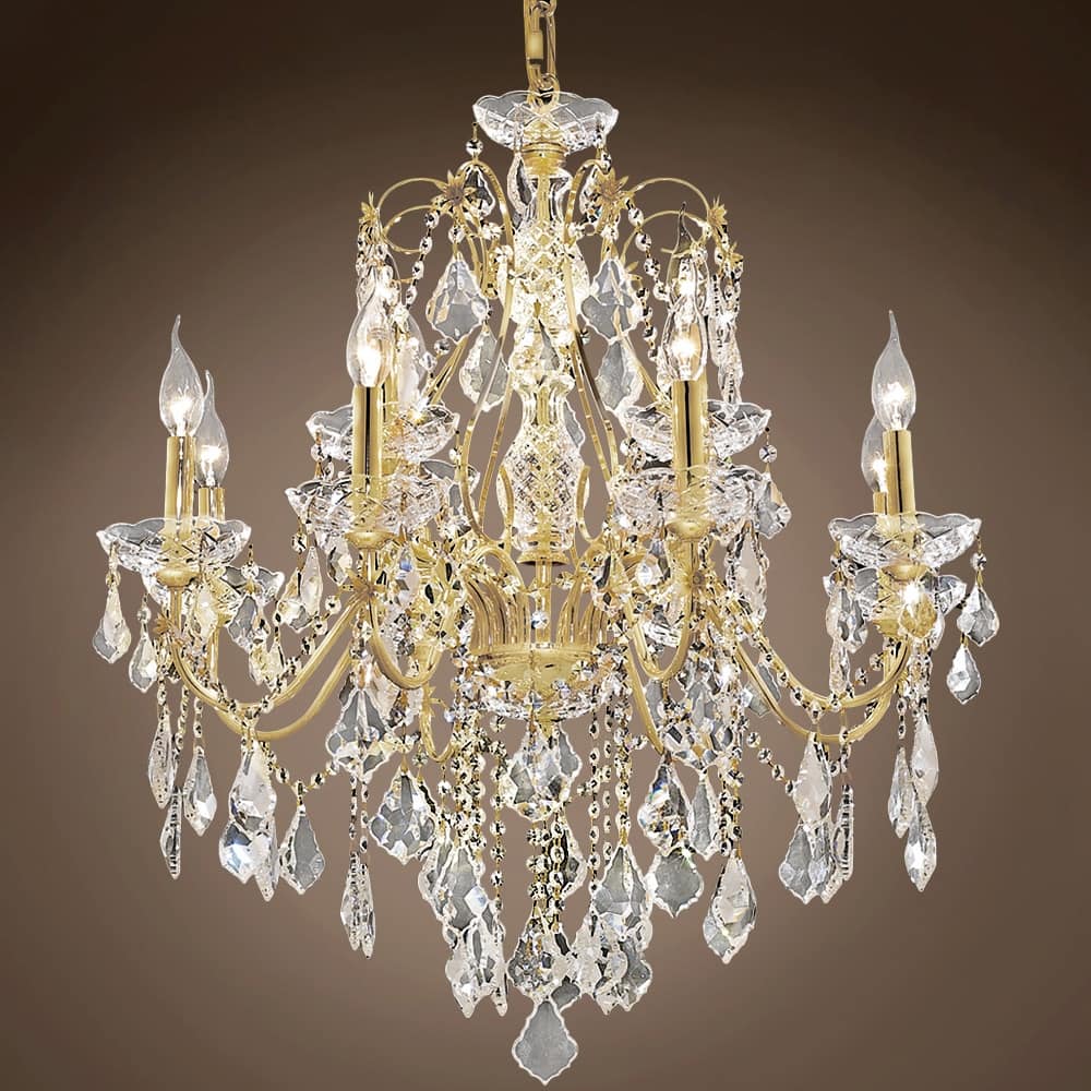 Heritage 12 Light 28" Gold Chandelier with Clear European Crystal & Led Bulb - 28.00