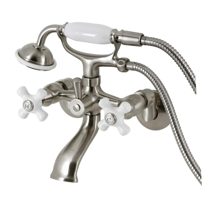 Kingston Brass Tub Wall Mount Clawfoot Tub Faucet with Hand Shower in Polished Chrome