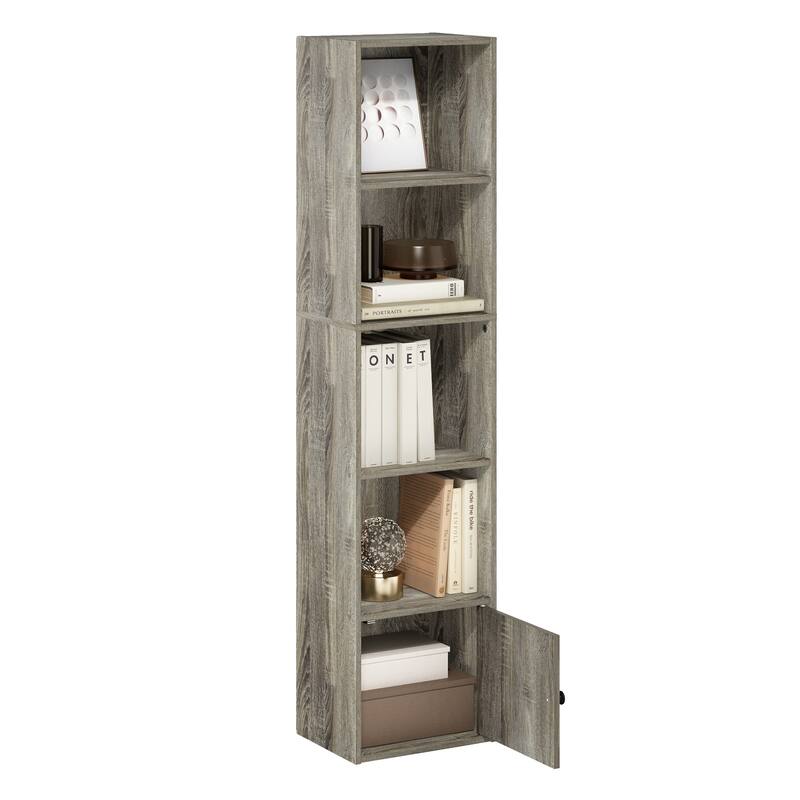 Furinno Luder 5-Tier Shelf Bookcase with 1 Door Storage Cabinet