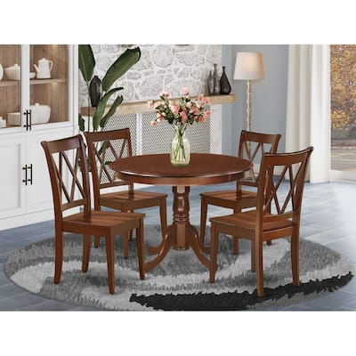 Antique Kitchen Table Set for 4 - 5 Piece Dining Set, Round Table & Chairs, 42 Inch, Mahogany Finish