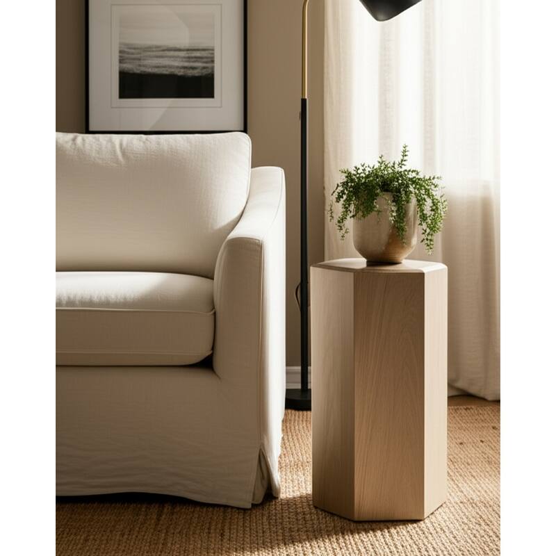 Natural Wood Side Table Elegant Geometric Design Narrow End Accent
