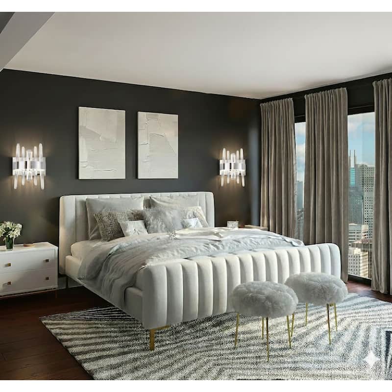 1-Light Chrome Stainless Steel LED Wall Sconce With Clear Crystal Accents