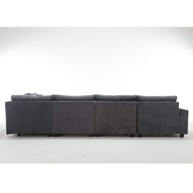 Grey 146'' Convertible 5-Seater Modular Sofa with Plush Cushions