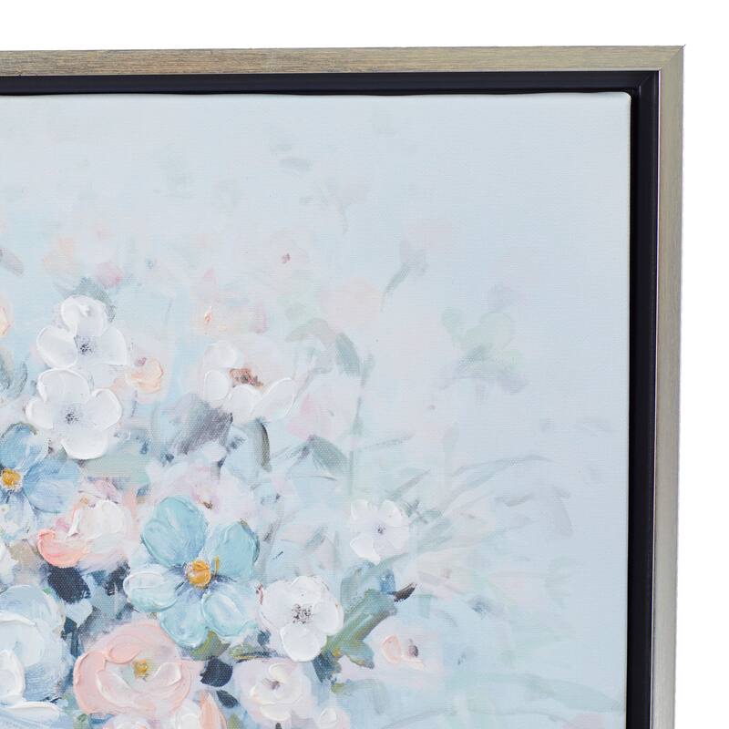 Blue Canvas Bouquet Floral Framed Wall Art with Silver Frame