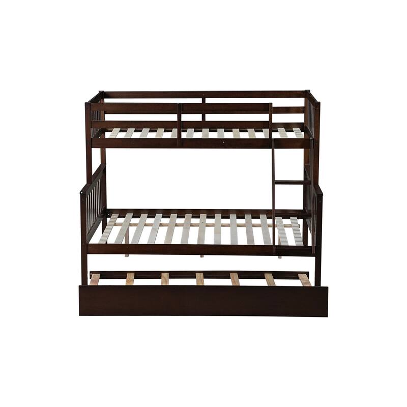 Twin Over Full Bunk Bed with Trundle with Convertible 3-in-1 Design Reversible Ladder & Guardrails (250lb Capacity)