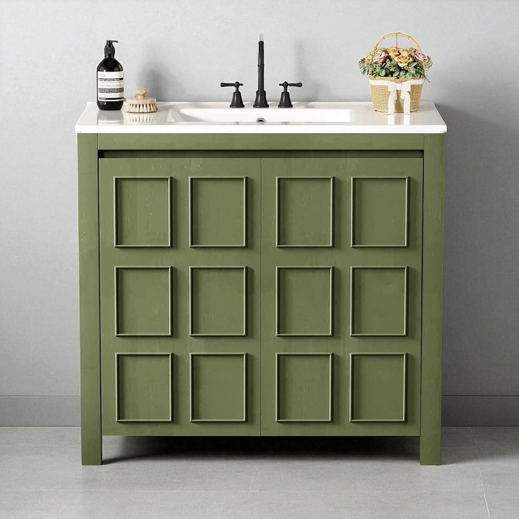 36" Bathroom Vanity Cabinet with Ceramic Sink, Soft Close Doors, Freestanding Wood Storage Cabinet Organizer