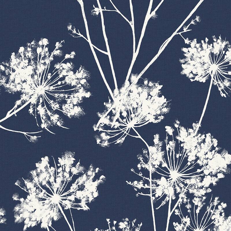 Seabrook Designs Dandelion Fields Non-Woven Unpasted Wallpaper - 20.9 in. W x 33 ft. L - 20.9 in. W x 33 ft. L - Navy Blue