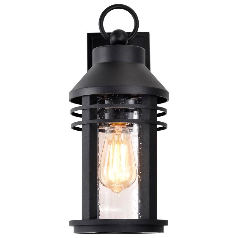 Wilton 1 Light Medium Wall Lantern Matte Black with Clear Seeded Glass
