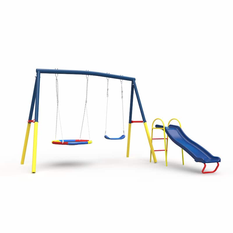 Heavy-Duty Metal Outdoor Swing Sets with Kids Slide