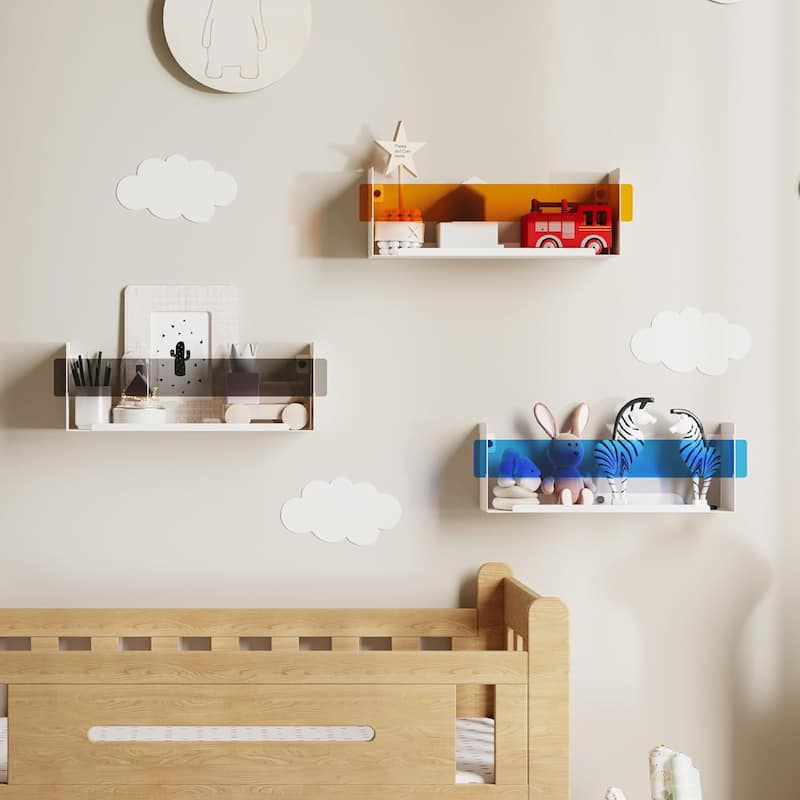 Sttoraboks Metal Floating Shelf,Set of 3 Wall Mounted Shelves, with Acrylic Panels