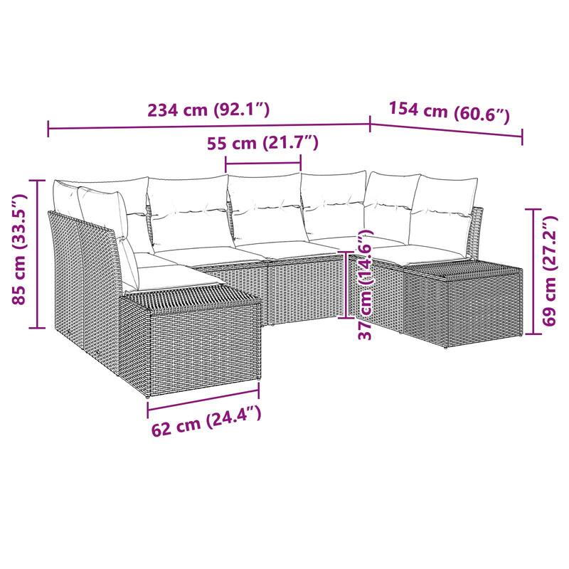 vidaXL 6 Piece Garden Sofa Set with Cushions - 92.1×60.6×27.2