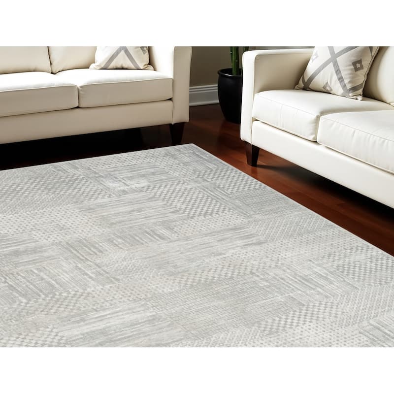 Power Loomed Abstract Modern Non Skid Stain Resistant Area Rug - 144' X '108' X '0.39 - 144' X '108' X '0.39 - Silver - Rectangle
