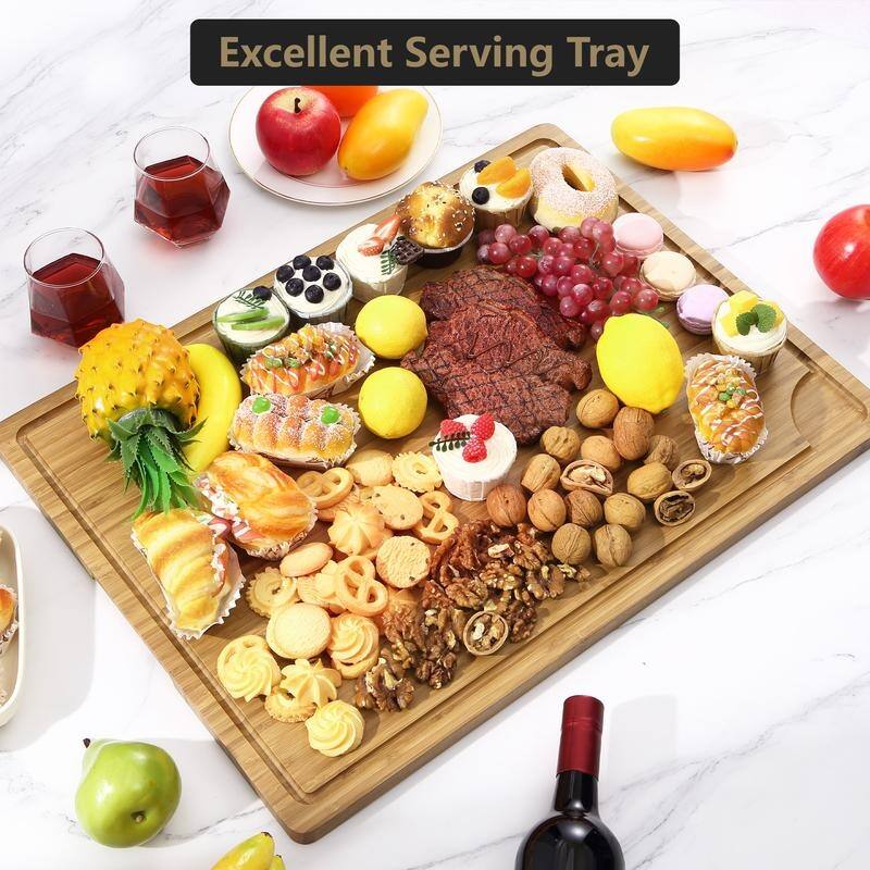 Bamboo Cutting Board, Large Wood Cutting Board Chopping Board for Kitchen, w/ Juice Grooves & Handles