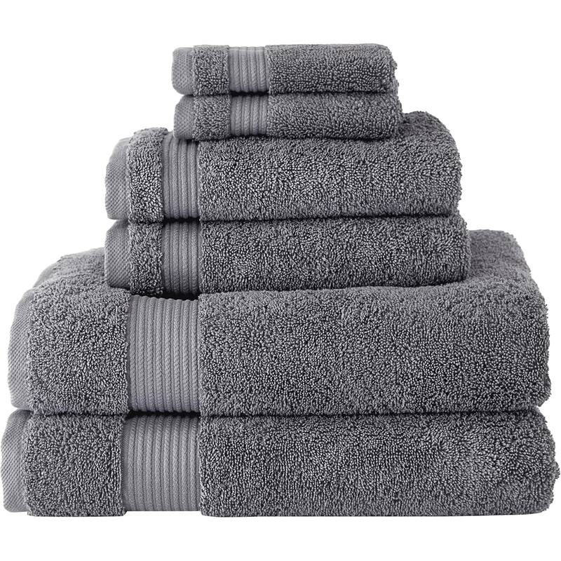 CTT - 6 Pcs Turkish Cotton Towel Set, Includes 2 Bath Towels, 2 Hand Towels and 2 Washcloths, Quick Dry & Absorbent - Grey