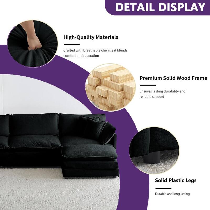Modern Living Room Set, Upholstered Chenille Sofa with Pillows for Living Room, Chenille