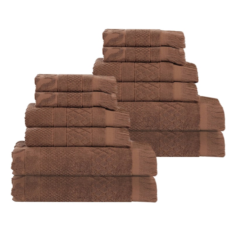 Superior Rolla Cotton Geometric Jacquard Plush Soft 12 Piece Towel Set