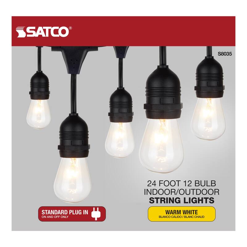 24Ft Incandescent String Light Includes 12-S14 bulbs 120 Volts