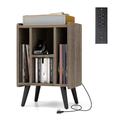 Gymax Record Player Stand w/ 4 Storage Compartments Supporting Legs