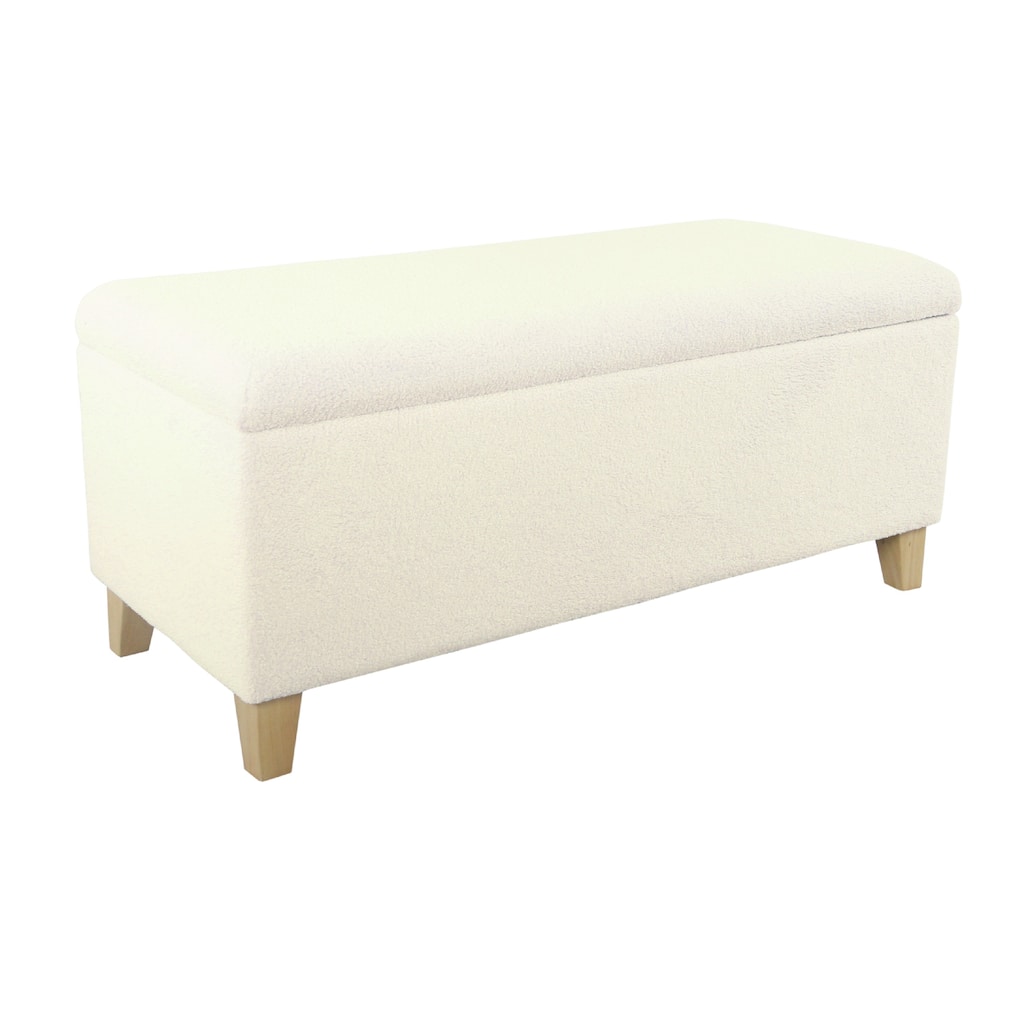 Liv Storage Bench Ottoman, Cream Sherpa, Natural Brown Wood, 42 Inch