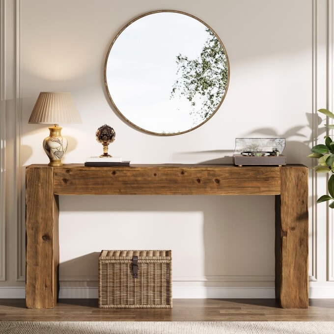 ロングコンソールテーブル 63-inch Solid Wood Console Table, Farmhouse Long Entryway Table
