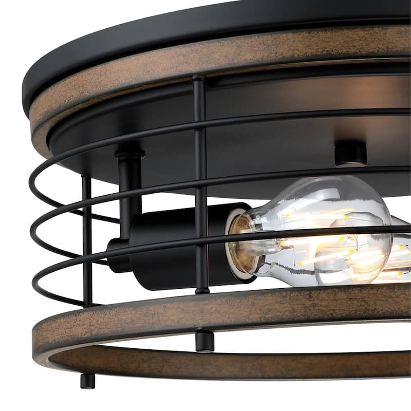 Westinghouse Lighting Ackton 13 Inch, Two Light Flush Mount Ceiling Fixture, Matte Black Finish with Barnwood Accents - 13-Inch