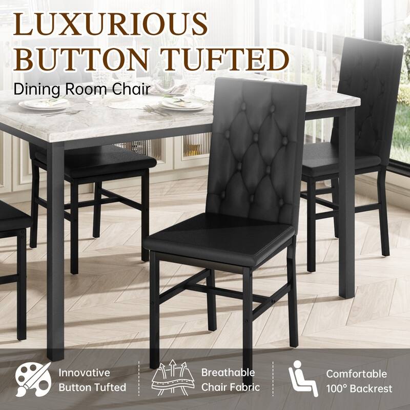Grondin 5-Piece Dininng Room Table Set with 4 Upholstered Dining Chairs, Faux Marble Top And Metal Frame Dining Table Set Of 5