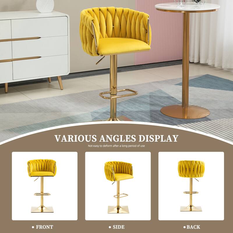 Velvet 360 Swivel Adjustable Height Lifting Vintage Bar Stools(set of 2) with Footrest