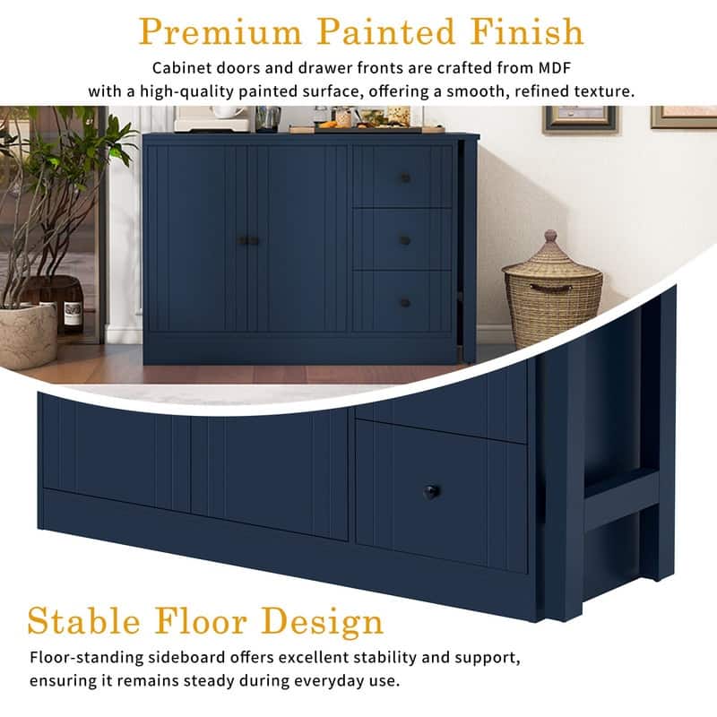 Multifunctional 89.7" Wooden Sideboard with Extendable Table and Storage for Living Room Organization
